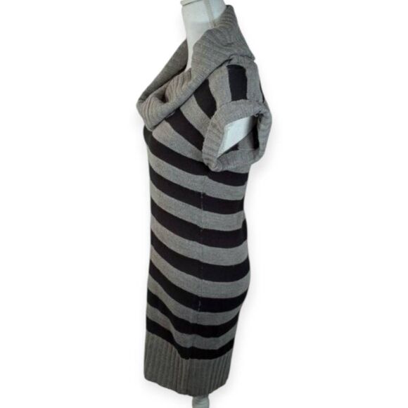 AMBIANCE APPAREL GRAY & BLACK STRIPE COWL-NECK SWEATER DRESS SZ.L EUC. - Picture 4 of 7